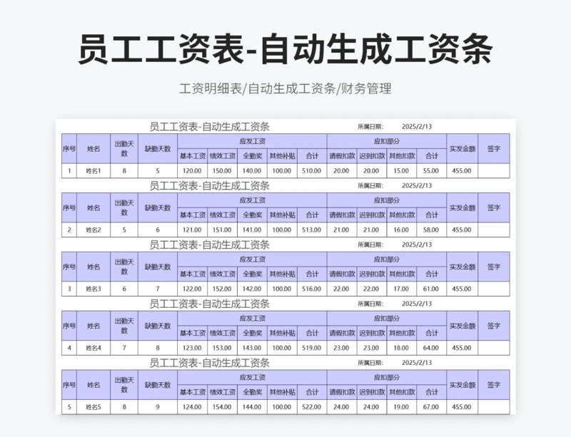 工资表 -自动生成工资条