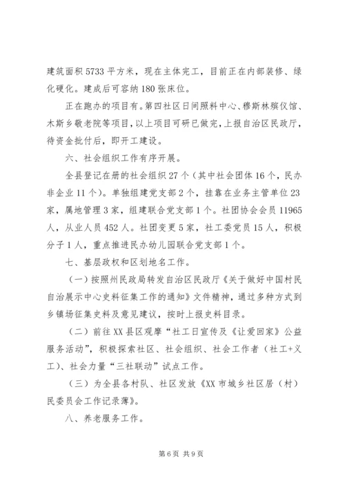 民政局XX年工作上半年总结及下步工作计划.docx