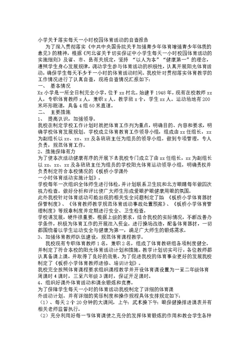 小学关于落实每天一小时校园体育活动的自查报告