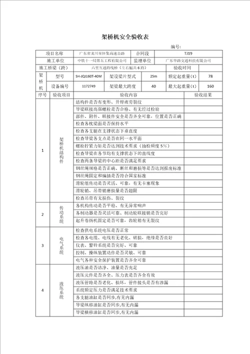 架桥机安全验收表标准化用表