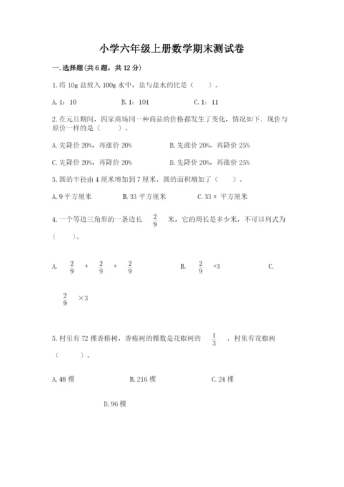小学六年级上册数学期末测试卷含答案ab卷.docx