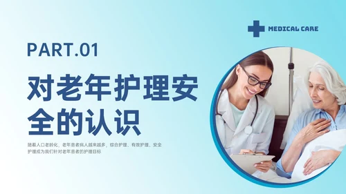 蓝色渐变实拍老年患者护理培训PPT模板护理安全管理