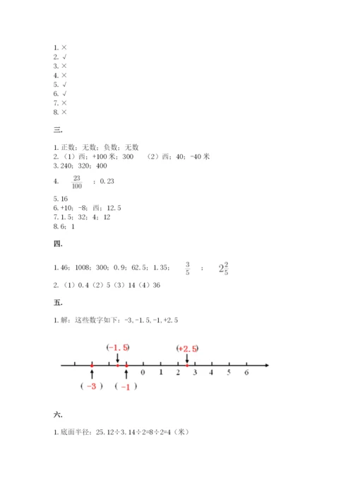 小学六年级下册数学摸底考试题及答案（历年真题）.docx