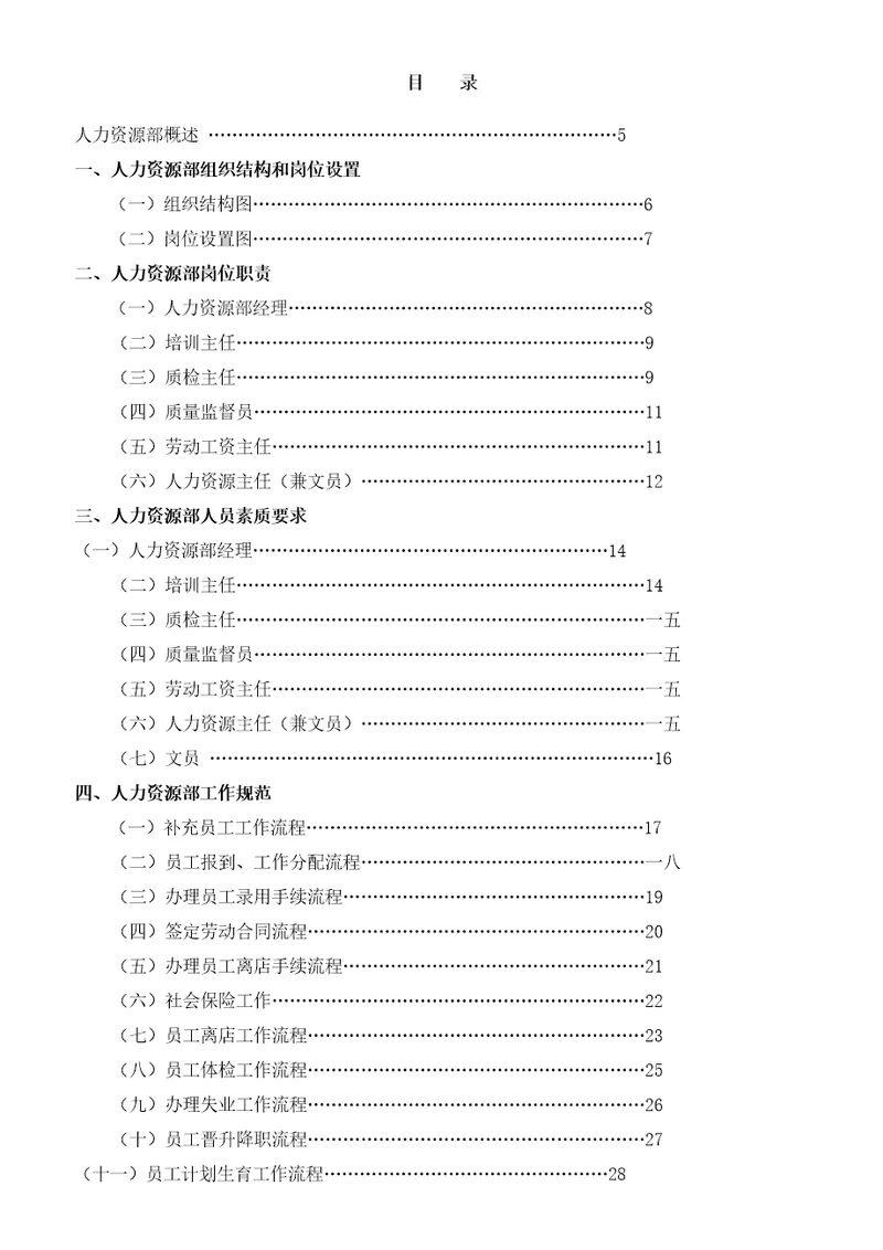 人力资源部岗位职责概述