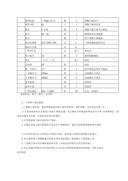 防火门施工专业技术方案