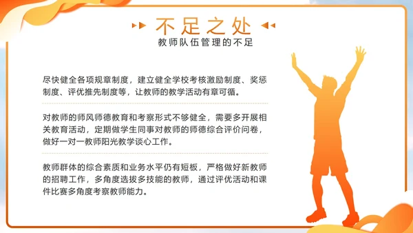橙色几何剪影校领导年度述职带内容PPT模板