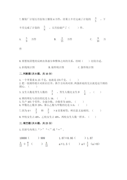 人教版数学六年级上册期末测试卷精品加答案.docx