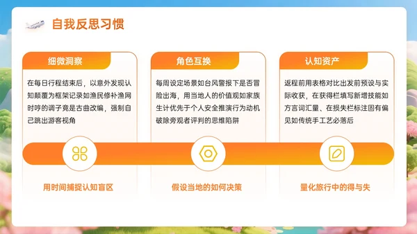 橙黄色3D关于跨越山海的慢旅行计划PPT模板