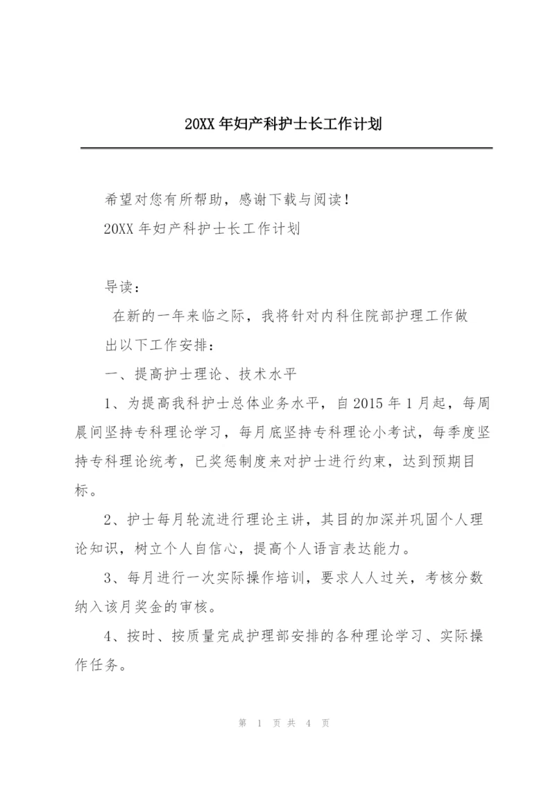 20XX年妇产科护士长工作计划.docx