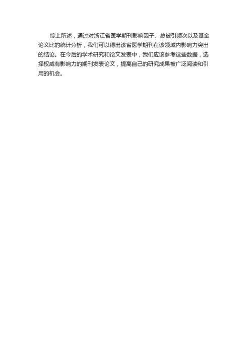 浙江省医学期刊影响因子、总被引频次和基金论文比的统计分析.docx