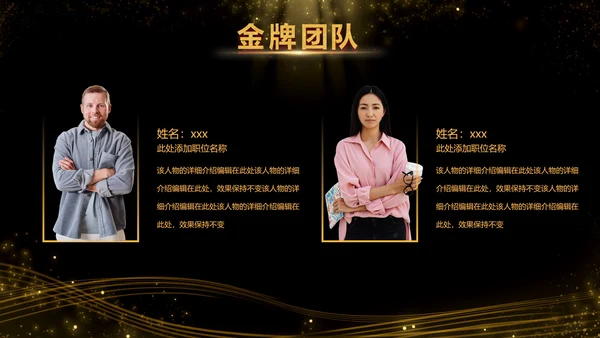 黑金酷炫金牌团队成员介绍PPT模板