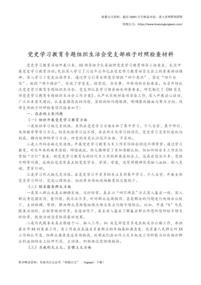 党史学习教育专题组织生活会党支部班子对照检查材料.docx