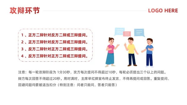 红色简约风辩论赛流程及规则课件