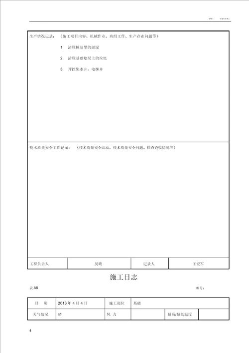 施工日志空白表格