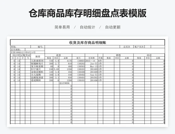 仓库商品库存明细盘点表模版