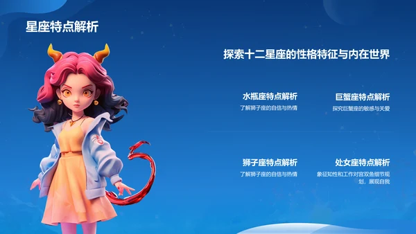 蓝色3D风十二星座基础性格解析PPT模板