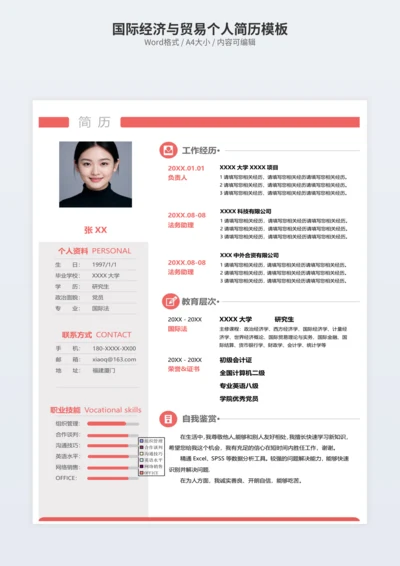 国际经济与贸易个人简历模板
