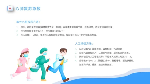 蓝色医疗卡通插画老年人常见急救措施动态PPT