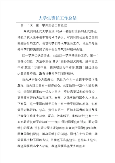 大学生班长工作总结