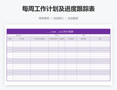 每周工作计划及进度跟踪表