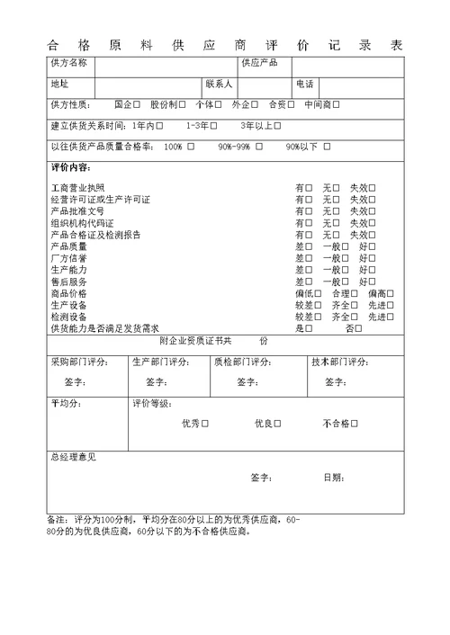 供应商再评价记录表