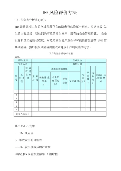 HSE风险评价方法