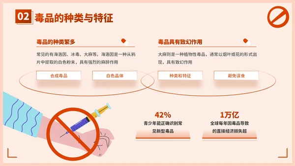 红色插画风学校禁毒宣传：守护学生健康成长PPT模板