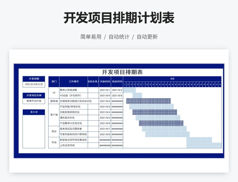 开发项目排期计划表