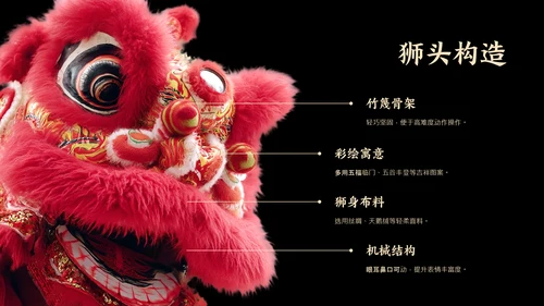 红黑色简约风中国传统文化醒狮介绍PPT模板