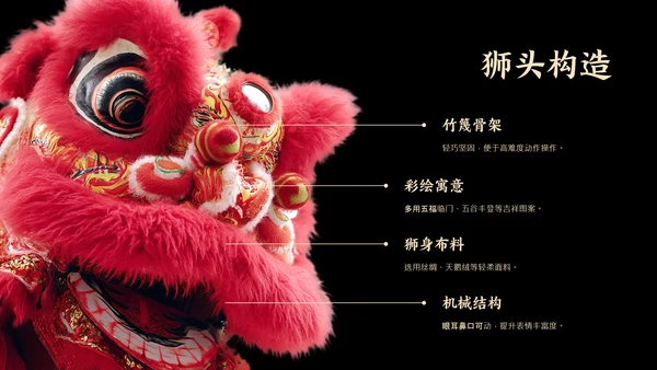 红黑色简约风中国传统文化醒狮介绍PPT模板