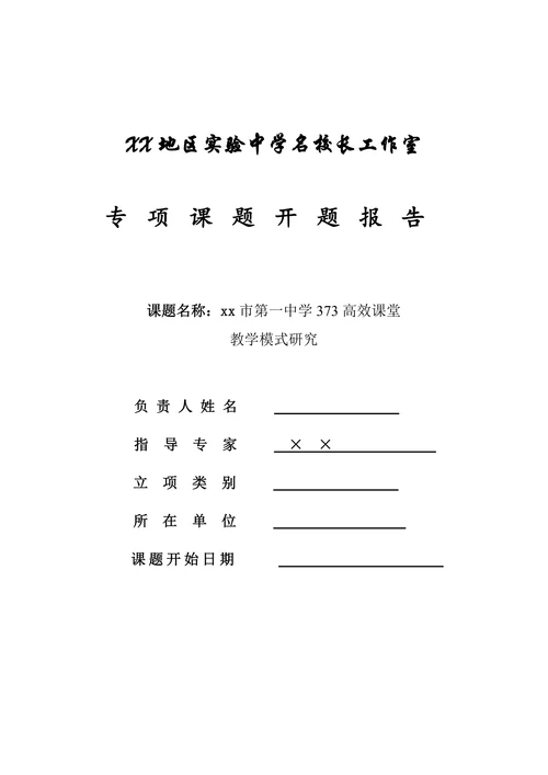 专项课题开题报告