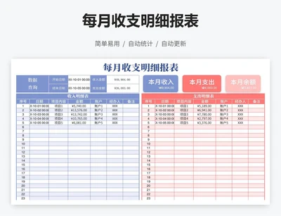 每月收支明细报表