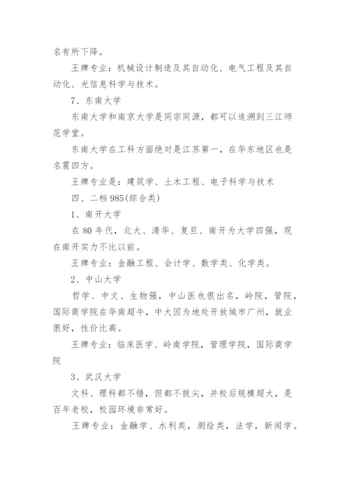 985大学档次排名及王牌专业介绍.docx