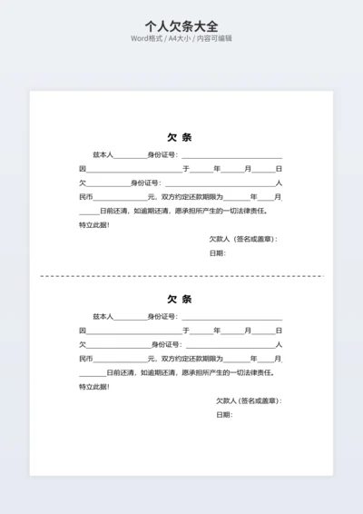 个人欠条大全