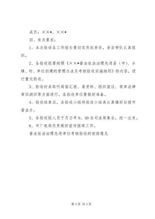 普法依法治理先进单位考核验收的安排意见 (9).docx