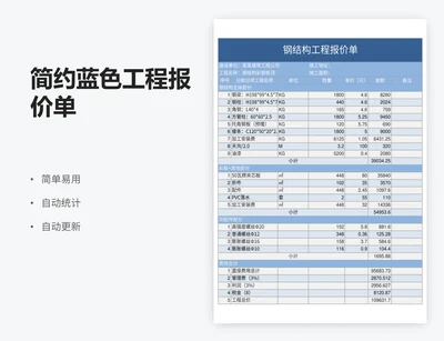 简约蓝色工程报价单