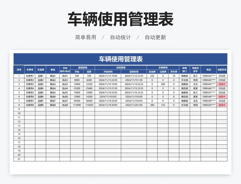 车辆使用管理表