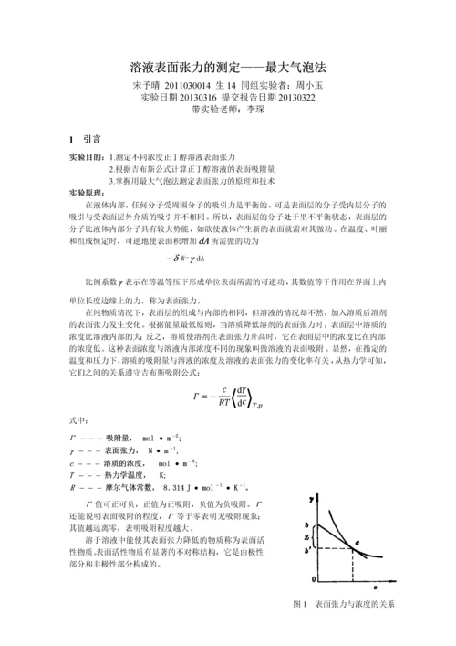 溶液表面张力的测定(2011030014).docx