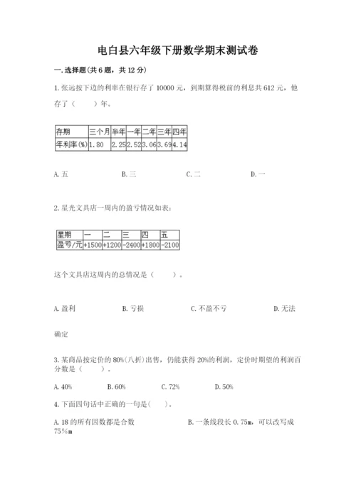 电白县六年级下册数学期末测试卷及一套答案.docx