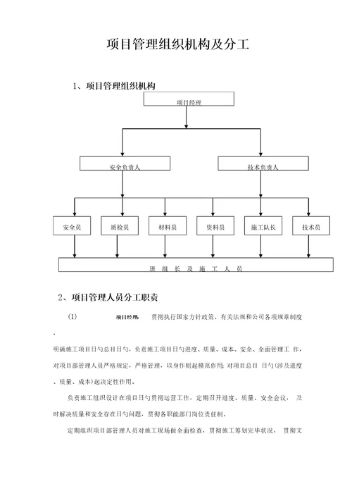 专项项目管理组织机构及分工