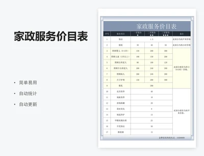 家政服务价目表