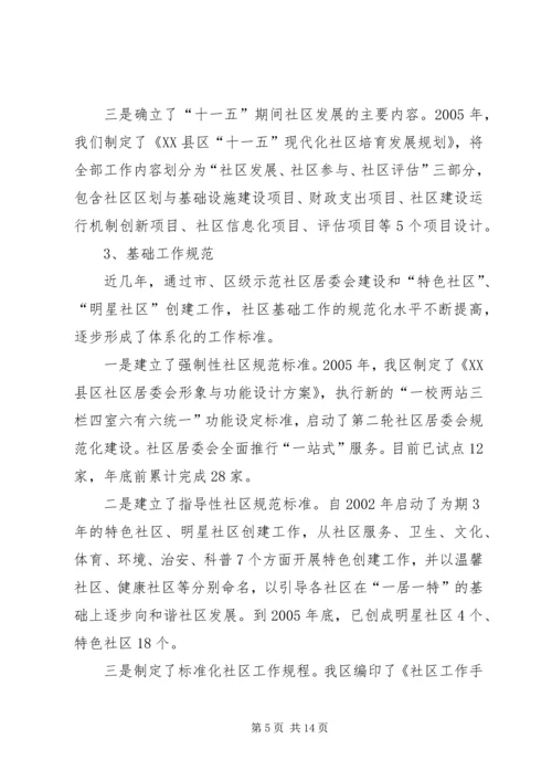 在区委调研社区建设工作会议上的汇报.docx