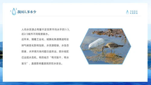 蓝色简约山水节约用水点滴在心全国城市节水宣传周