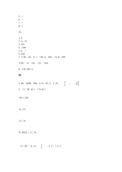 小学六年级数学期末自测题（基础题）.docx