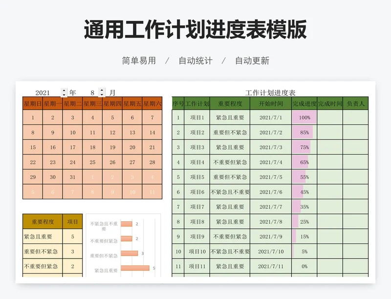 通用工作计划进度表模版