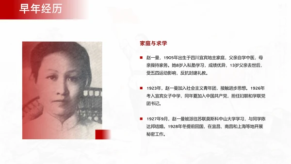 红色简约民族英雄赵一曼介绍PPT模板