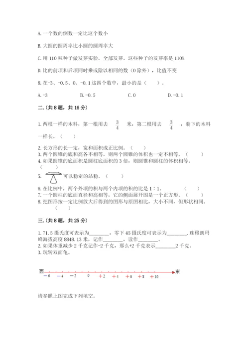 河南省平顶山市六年级下册数学期末考试试卷word.docx