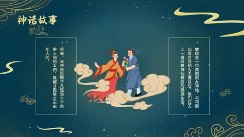 蓝色绿色古风中国风中秋节嫦娥奔月PPT模板课件神话故事