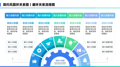 蓝色简约风项半圆环并列关系图PPT