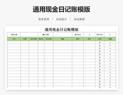 通用现金日记账模版